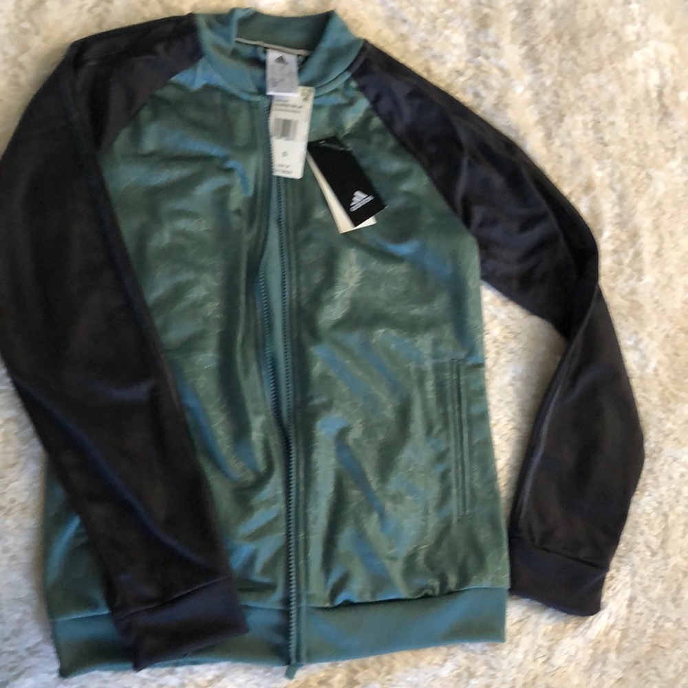 Adidas gray and teal track jacket.